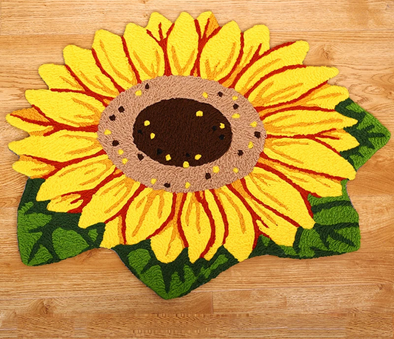 Handmade Sunflower Non-slip Rug Pad Home Decoration Floor Mat Pretty Yellow Anti-slip Flower Carpet Living Room Footmat Doormats