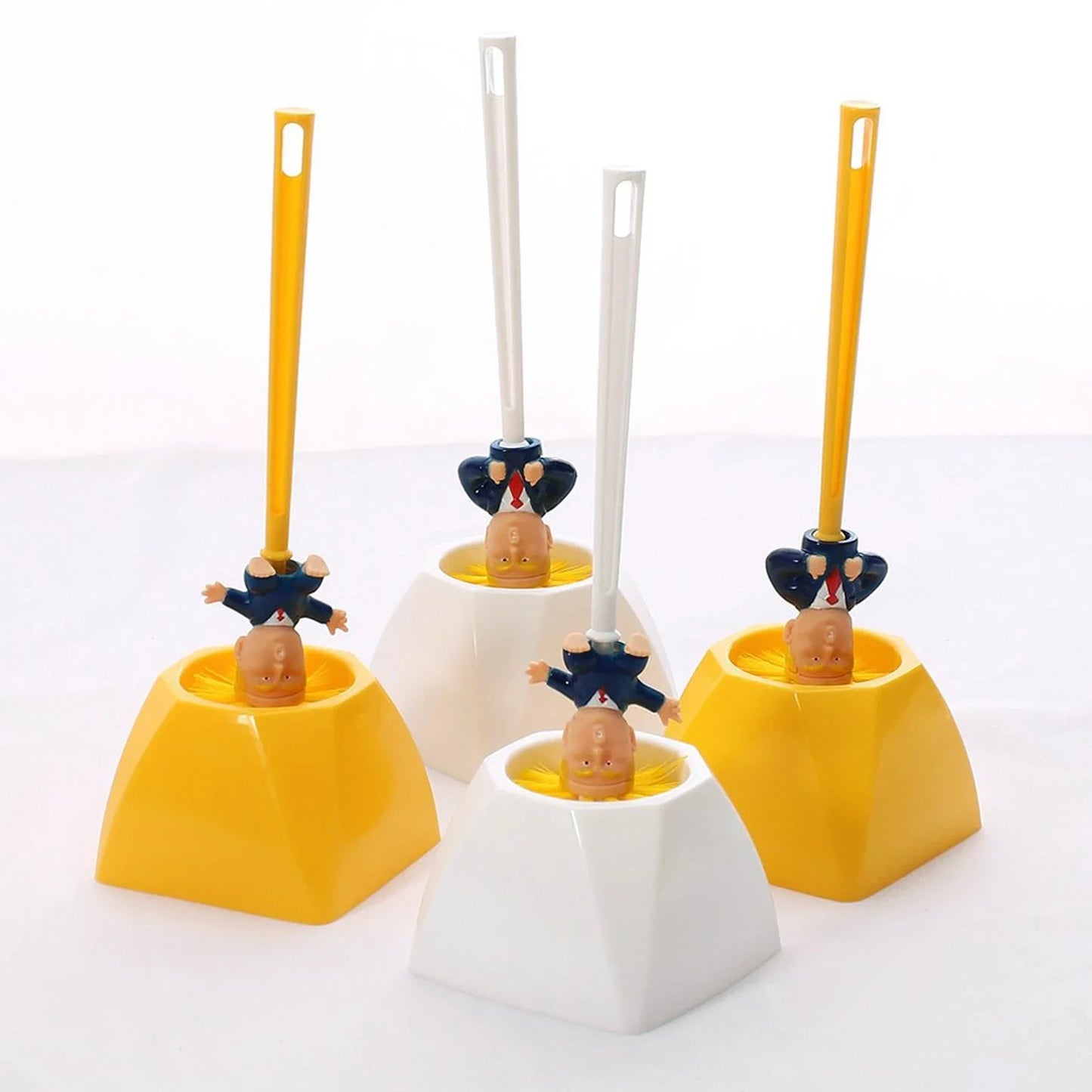 Cartoon Toilet Brush Holder Plastic Trump-up Base Yellow/White Open Arms set Funny Gag Creative Gift clean Bathroom Tiles Clean