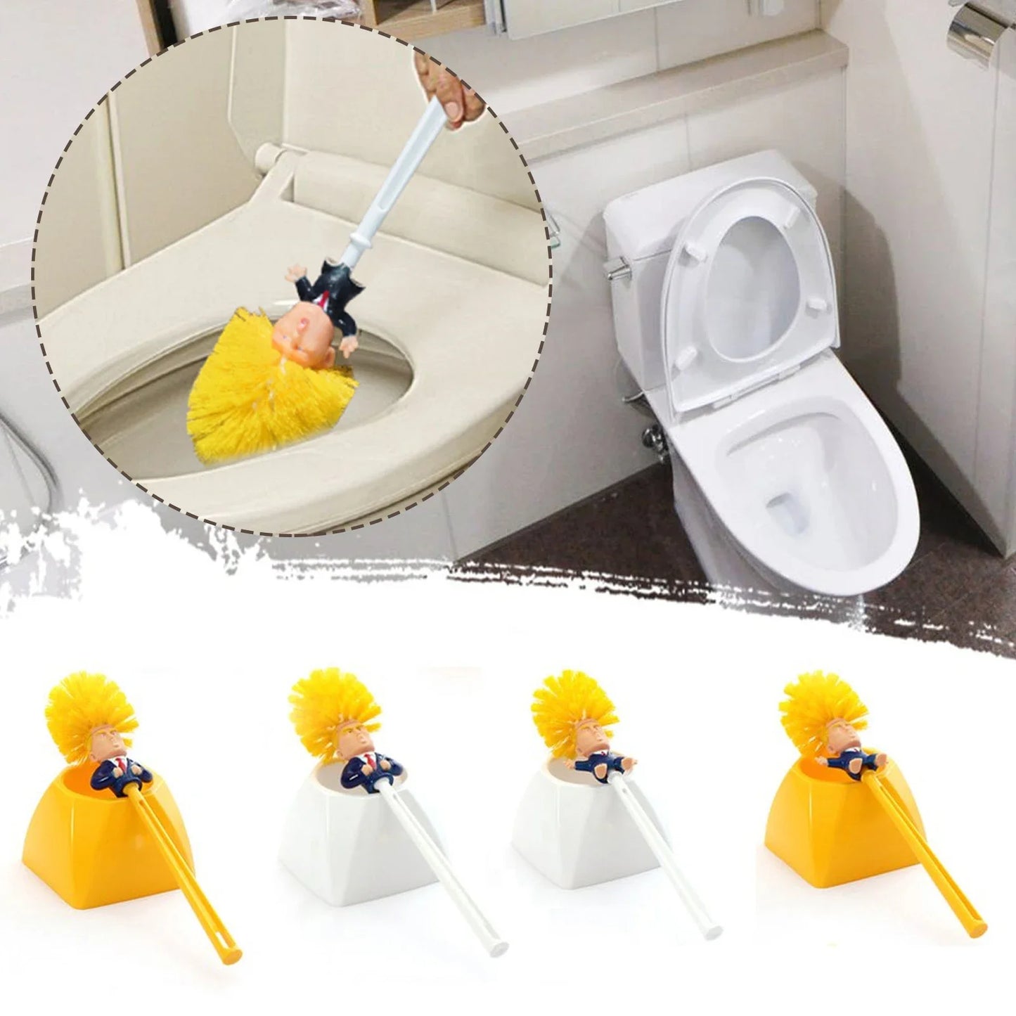 Cartoon Toilet Brush Holder Plastic Trump-up Base Yellow/White Open Arms set Funny Gag Creative Gift clean Bathroom Tiles Clean