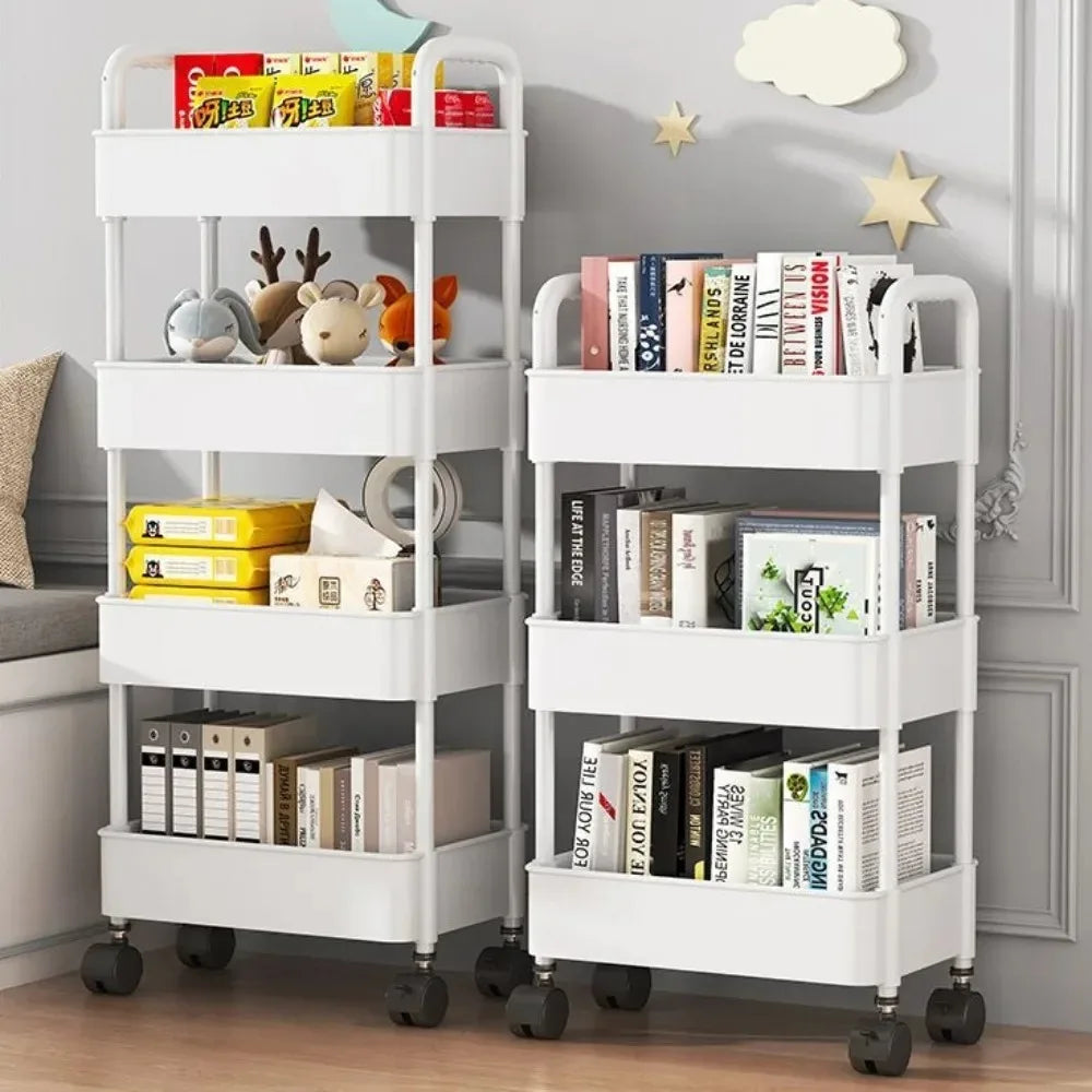 Bookshelf Storage Trolley Mobile Kitchen Organizer Cart With Wheels Multi-Layer Bathroom Shelves Household Snacks Storage Rack