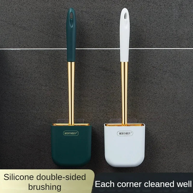 Luxury Wall-Mounted Toilet Brush Silicone Toilet Cleaning Brush With Holder Set Toilet Wash Brush For WC Bathroom Accessories